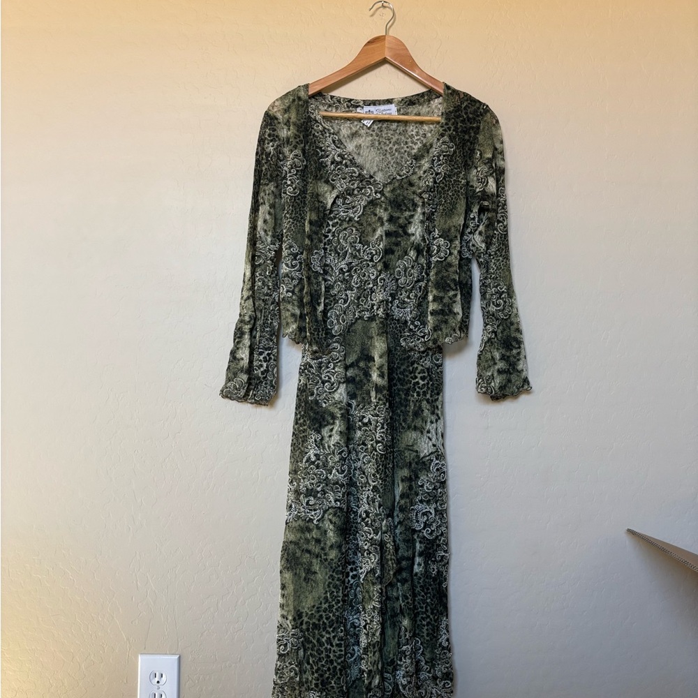 Vintage Elegant Green Patterned Dress
